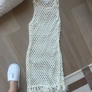 Superdown (Revolve) Cream Crochet Sleeveless Dress - Swim Cover Up